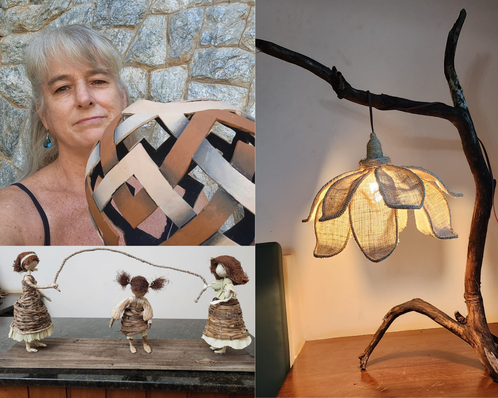 Elisete Bollis, 62 anos, residente de Santa Rita do Passa Quatro, faz peças de artesanato com fibras naturais